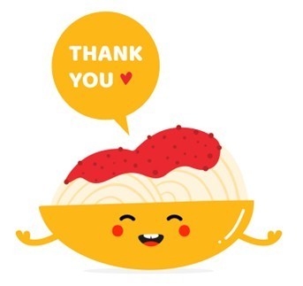Photo of a bowl of spaghetti saying "Thank You"