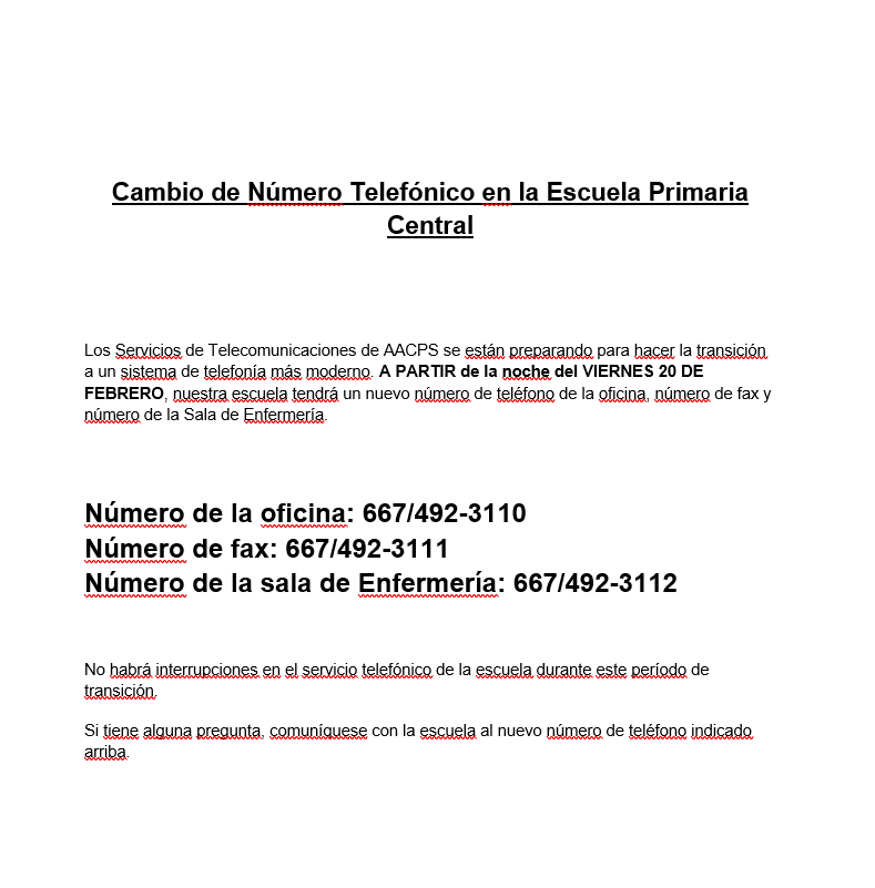 Change in CES phone number-Spanish