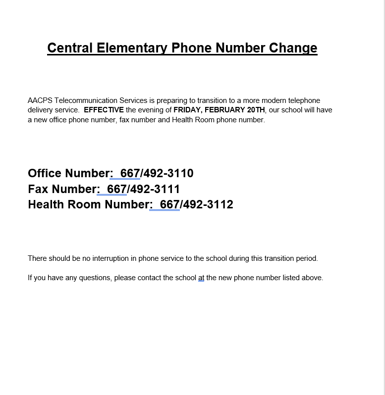 Change in CES phone number