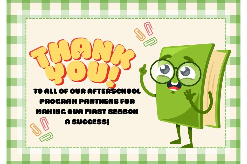 Thank you flyer with a green book and school supplies 