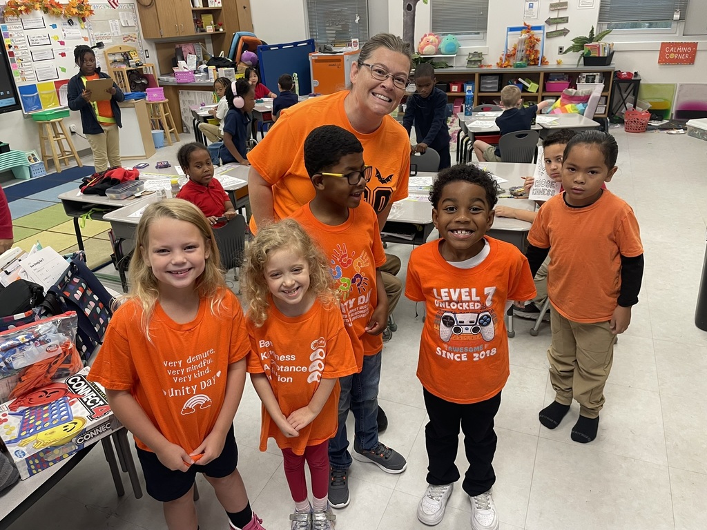 Photo of students dressed in orange for Unity Day