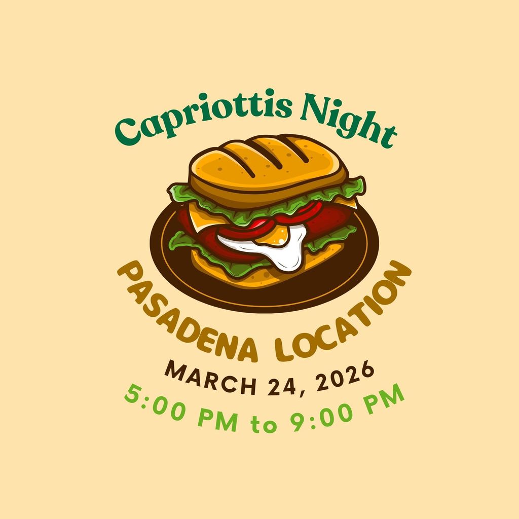 Flyer for Capriotti's night with the PTA. Photo of sub with time and date location