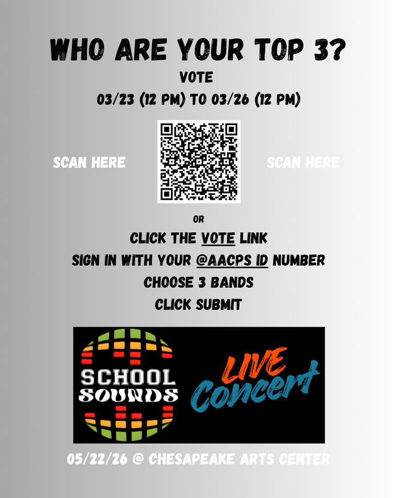 School Sounds Live Voting poster with QR code to vote for bands to perfrom at the concert