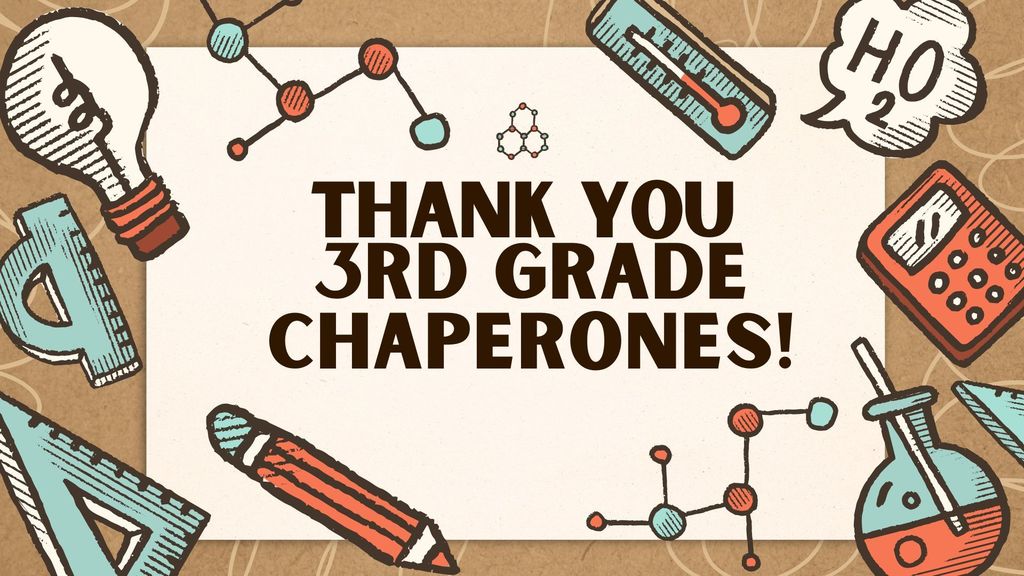 Flyer with science tools- pencil, beaker, atom, thermometer, light bulb