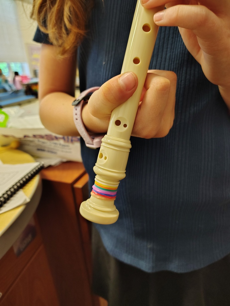 a recorder with colorful rubber bands
