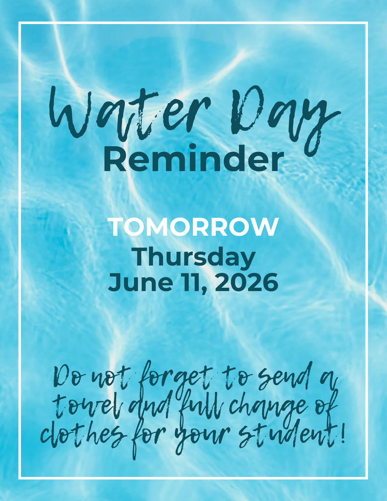 A blue background with water ripples shows a reminder. Text reads "Water Day Reminder: Tomorrow Thursday, June 11, 2026."