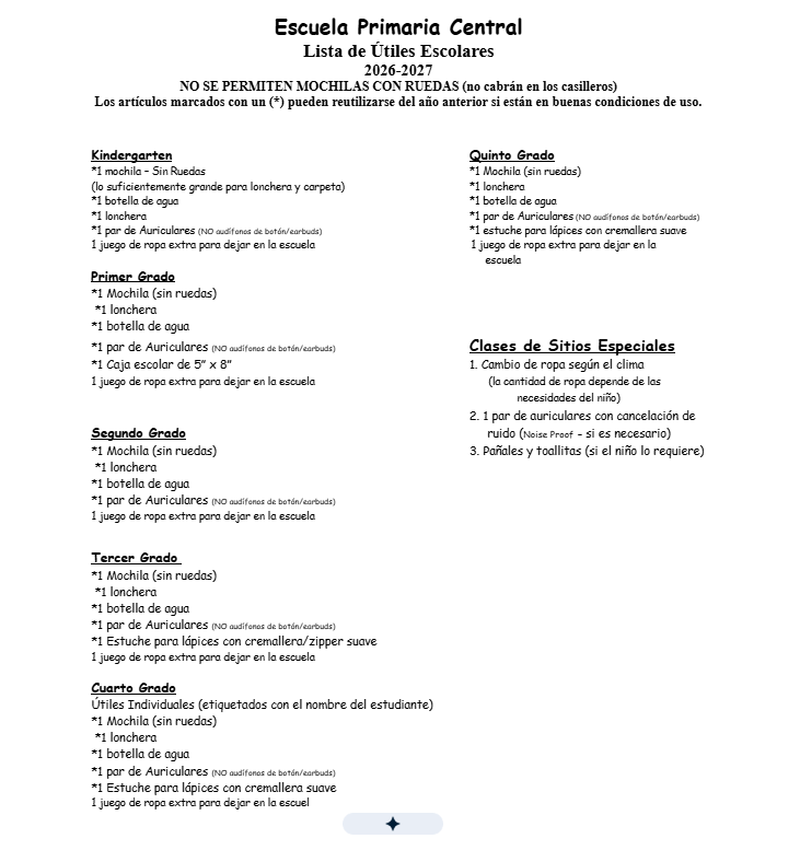 School Supply List- Spanish