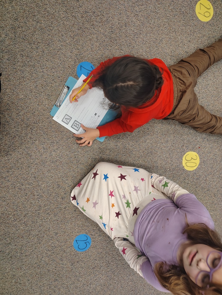 Two children on a carpet, engaged in writing on paper. One in red, the other in purple.