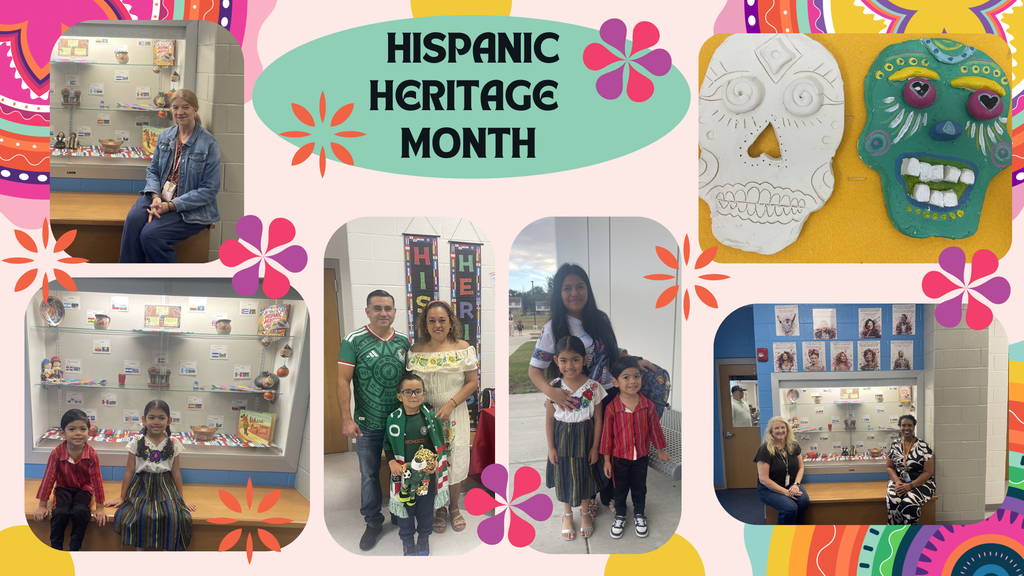 Collage of people in various settings during Hispanic Heritage Month, with colorful borders and decorative elements.