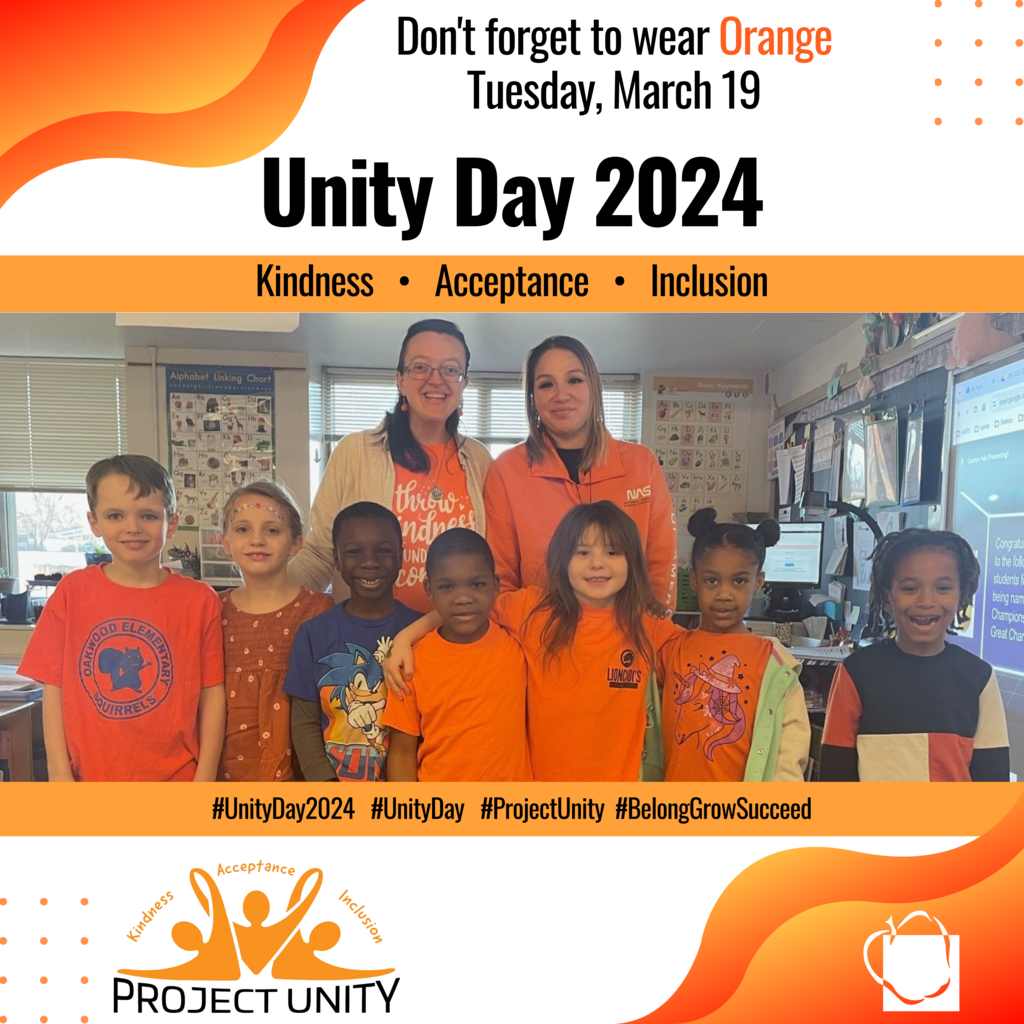 #UnityDay is coming! Don't forget to wear orange on Tuesday, March 19 to show your support and celebration of Unity Day #UnityDay #UnityDay2024 #ProjectUnity #AACPSAwesome #BelongGrowSucceed Photo of 2 teachers and a group of students wearing orange for Unity day