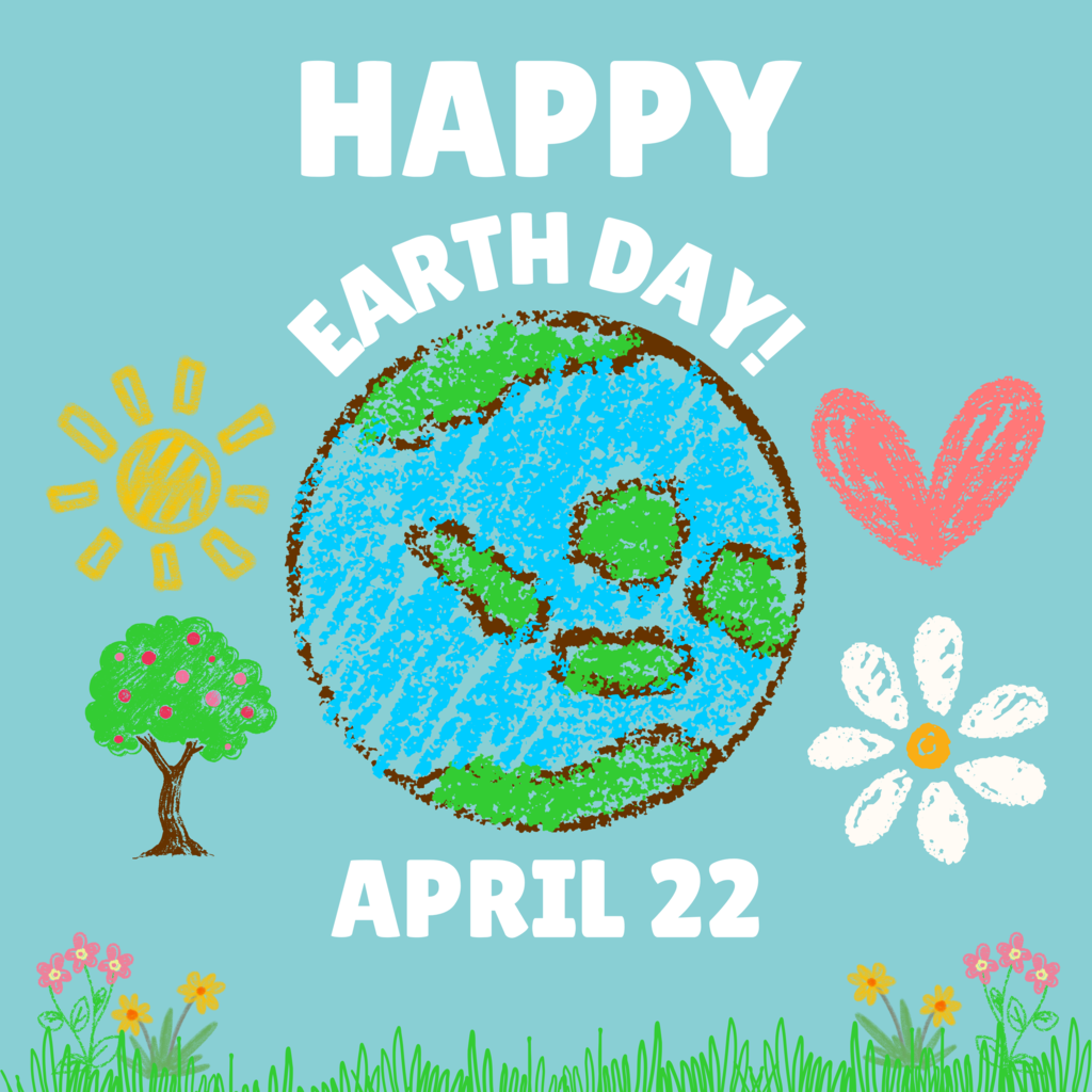 Happy Earth Day! April 22 - Clipart Earth, tree, and flowers