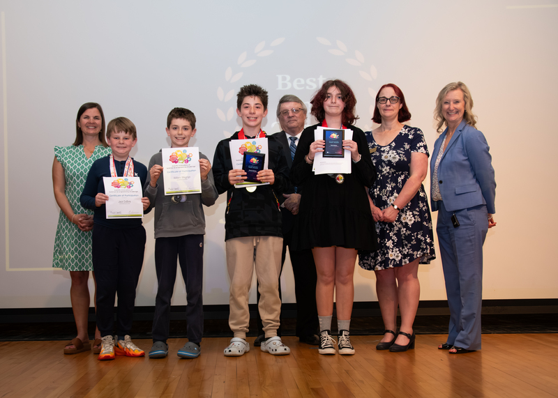 Innovators Olympics Winners Ewan Haines and Talia Ryder of Cape St. Claire Elementary School receives top award from AACPS officials