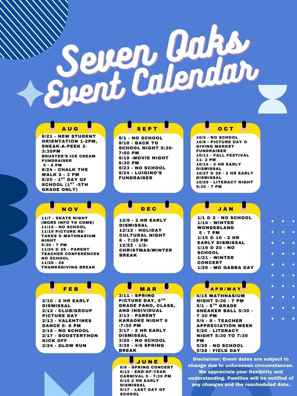 Seven Oaks Event Calendar