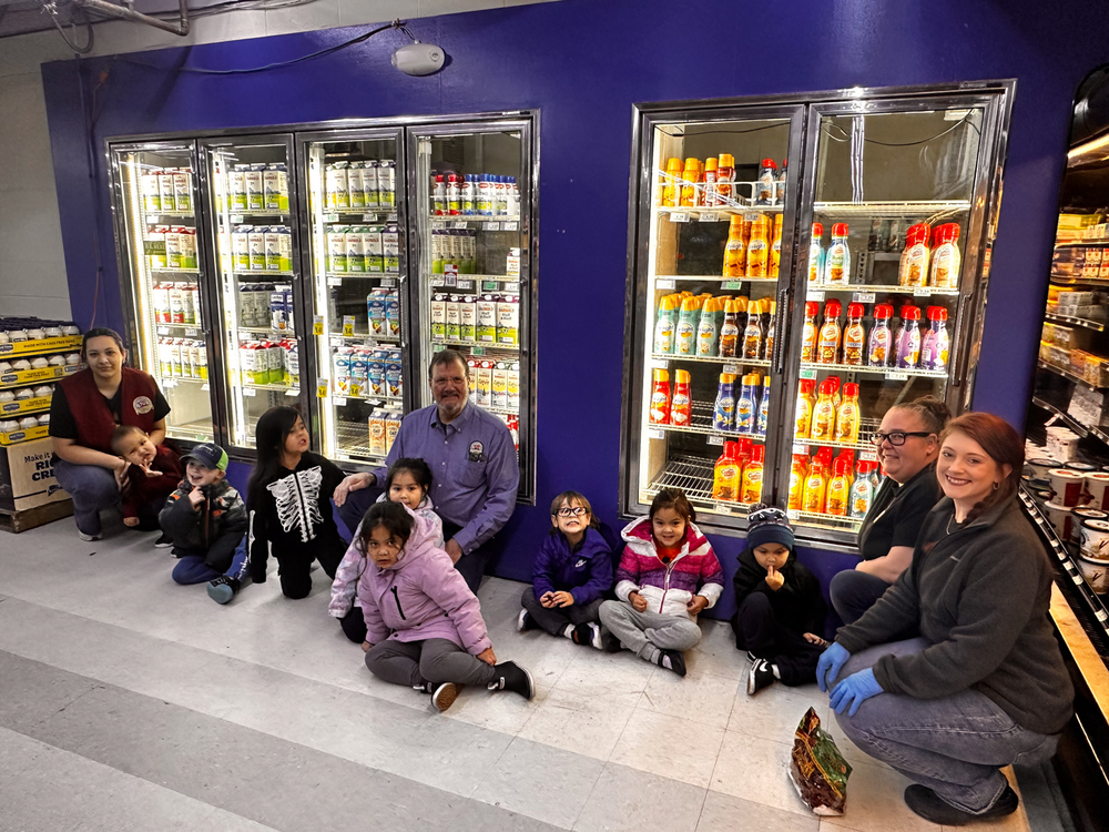 students at grocery store