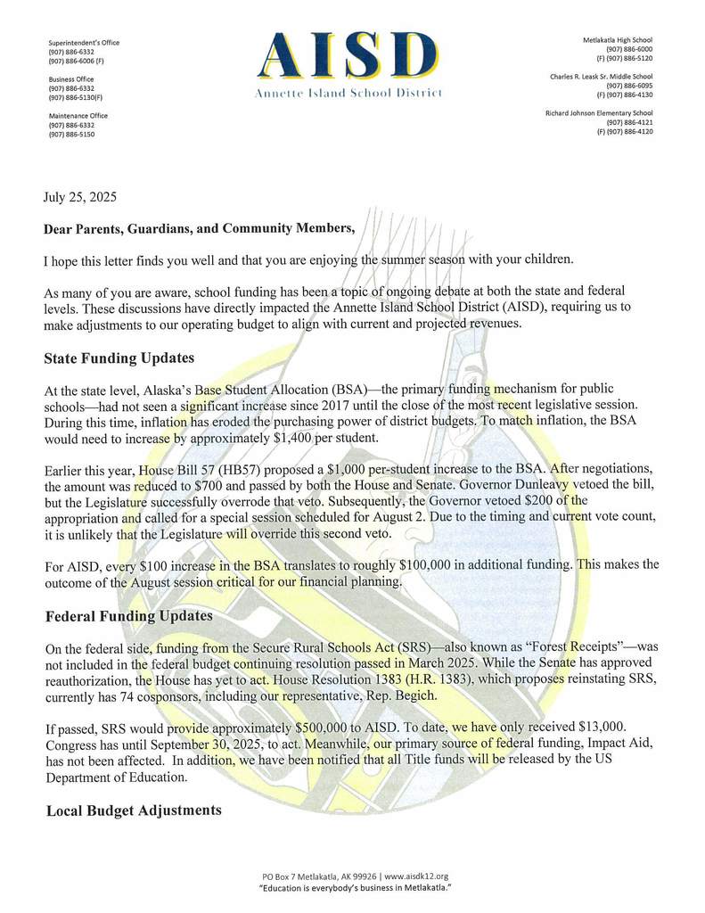 AISD FY26 Operating Budget Letter