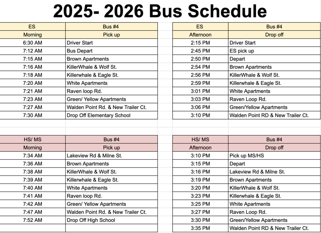 bus schedule table