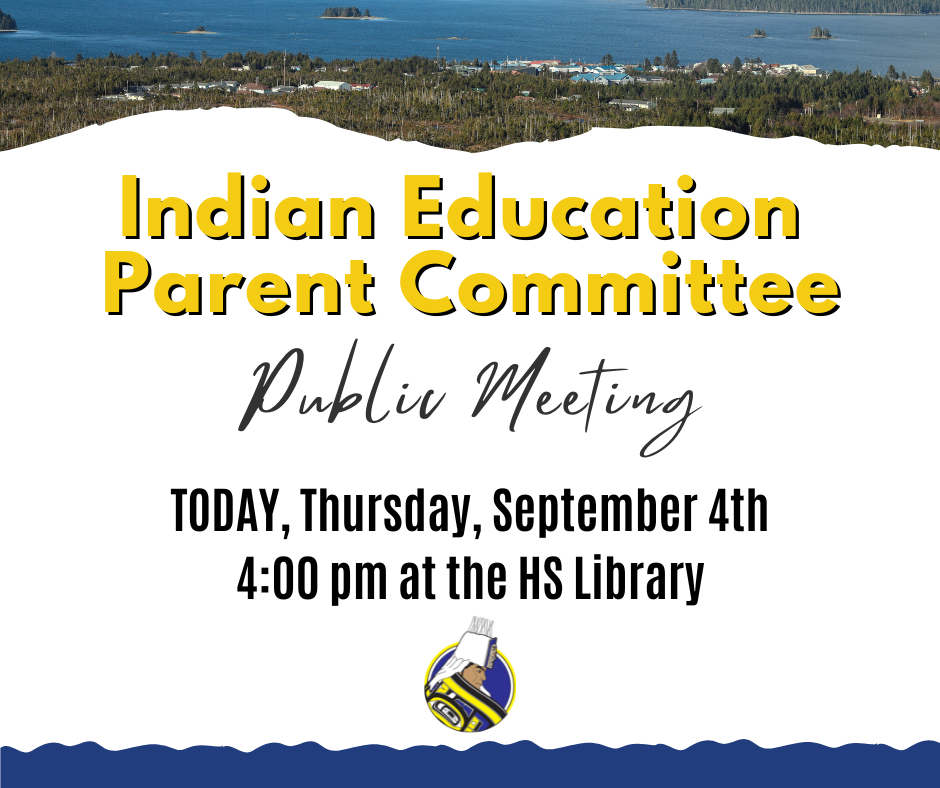 indian education parent committe meeting graphic with ocean and trees in background