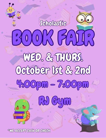 book fair flyer with books and animals