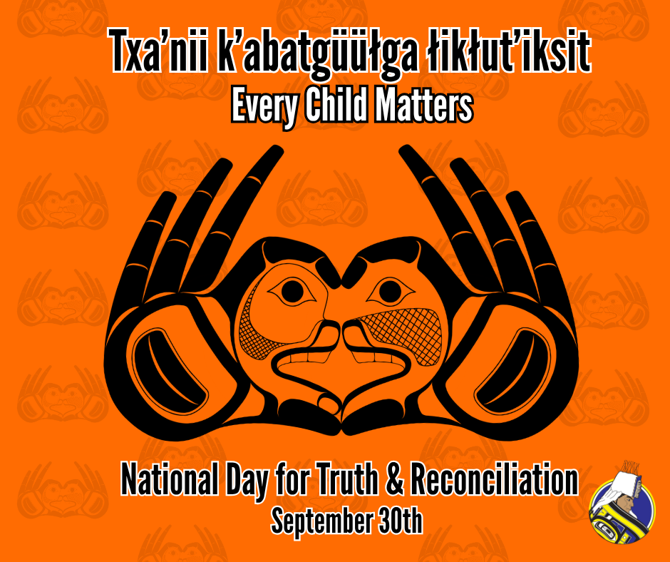 Sept 30th orange shirt day graphic with formline hands