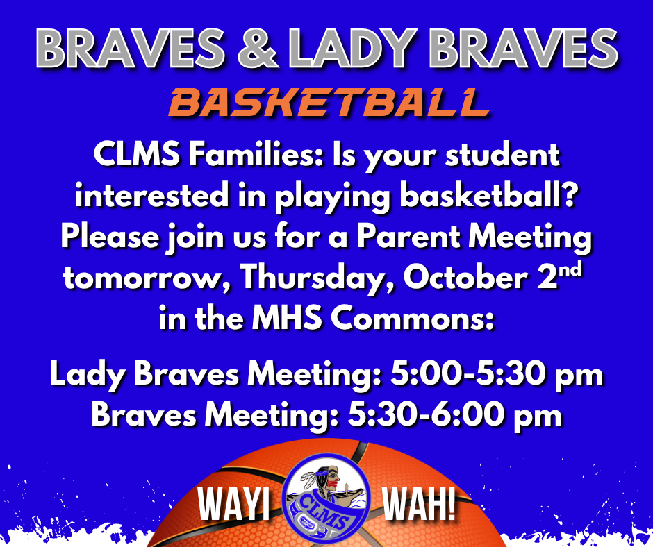 parent meeting clms, text with basketball