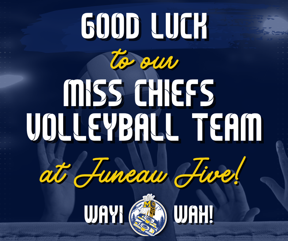 juneau jive good luck graphic witht volleyball players and text
