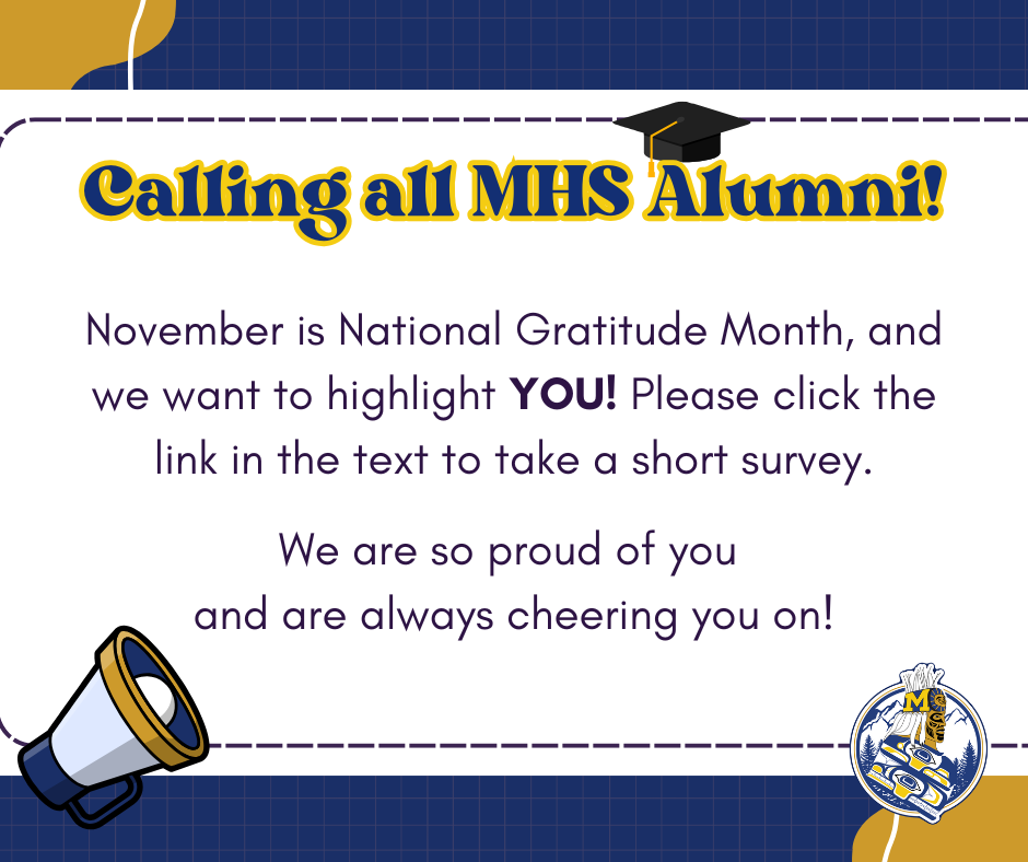 Alumni graphic with text and megaphone