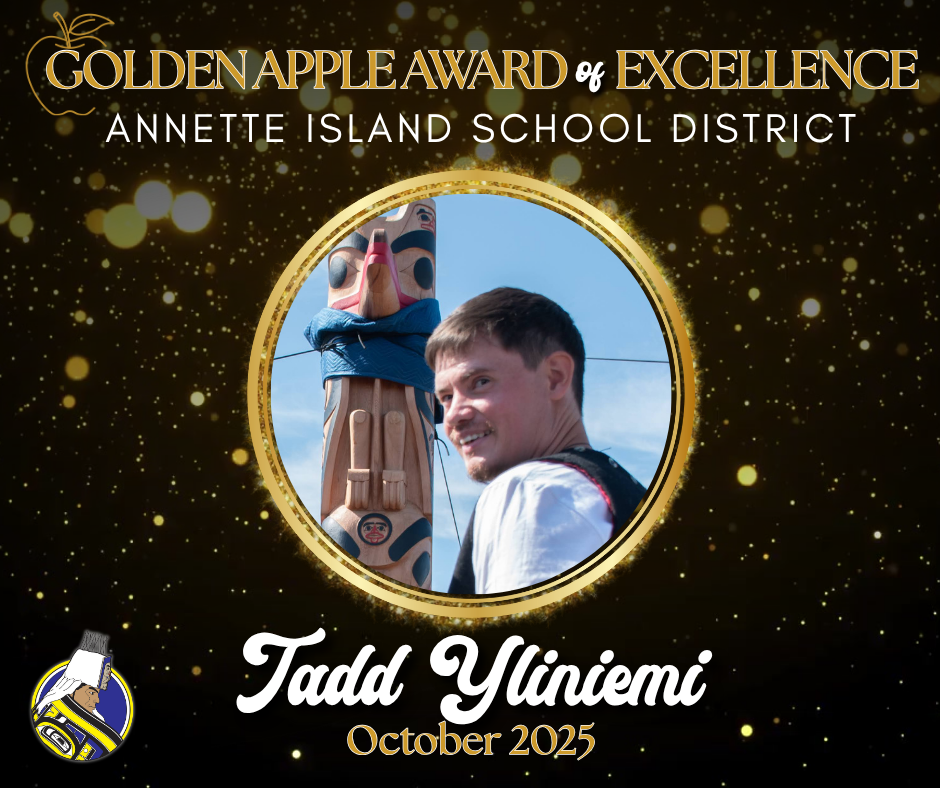 Tadd October 25 graphic with man smiling with totem pole. glitter