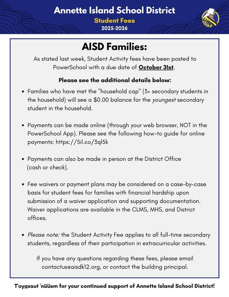 graphic with text about fees, link to pdf in text