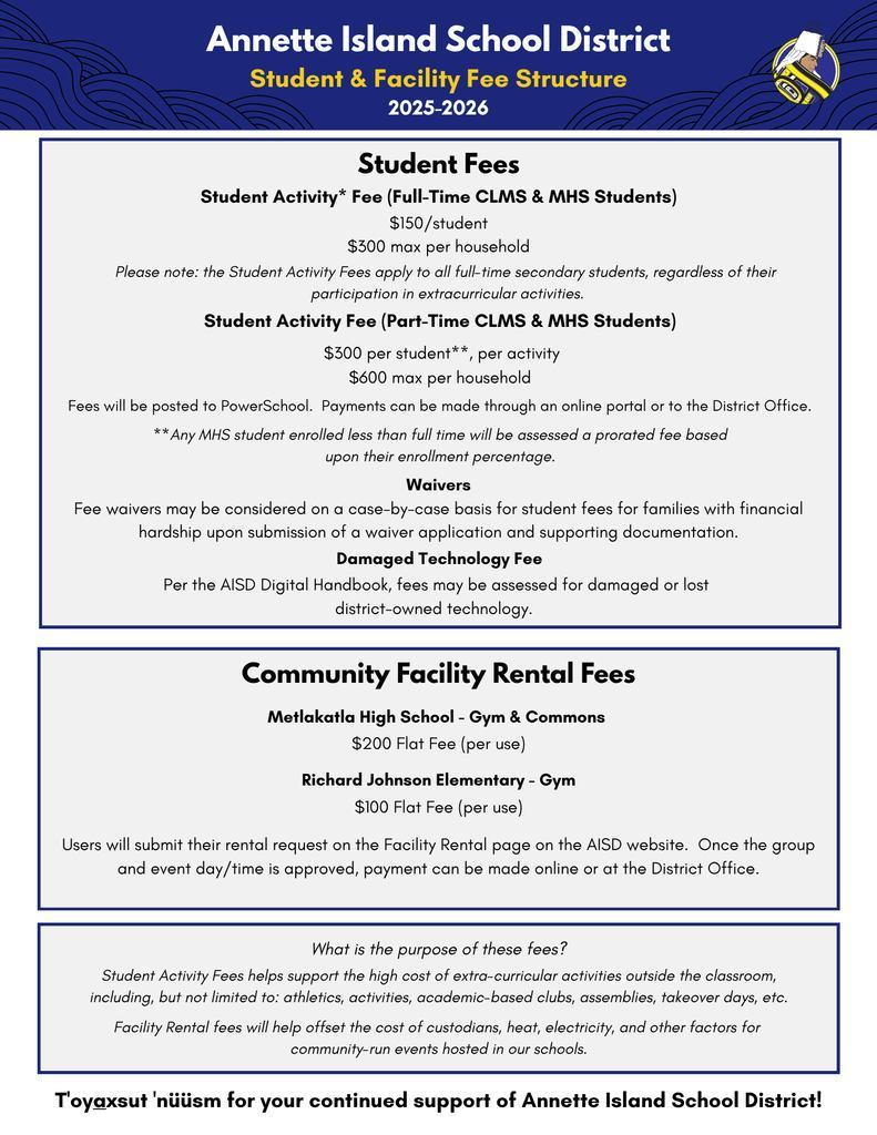 graphic with text about fees, link to pdf in text
