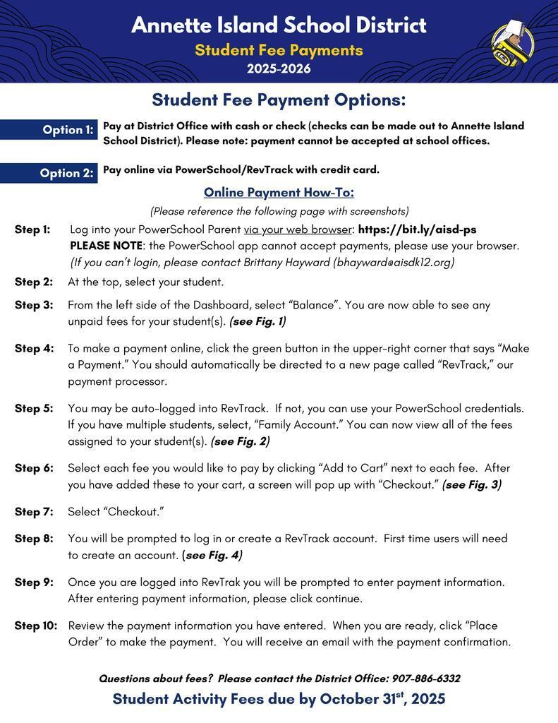 graphic with text about fees, link to pdf in text