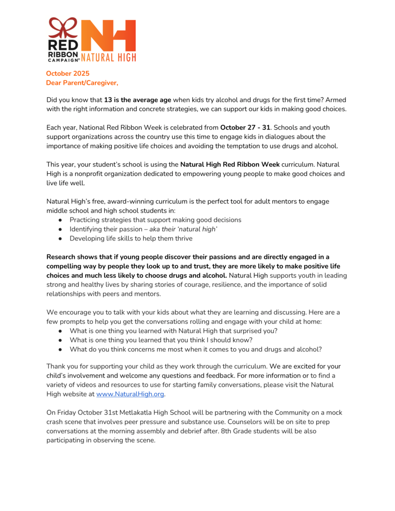 CLMS 2025-2026 Red Ribbon Week Parent Letter- link to pdf in text