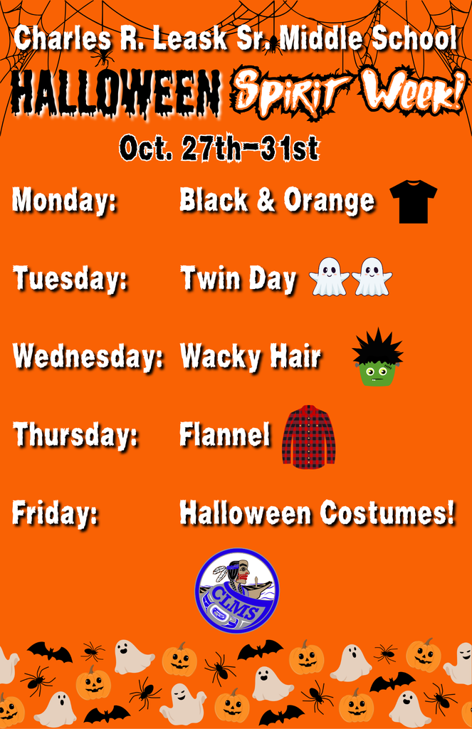 graphic with halloween themed spirit week days