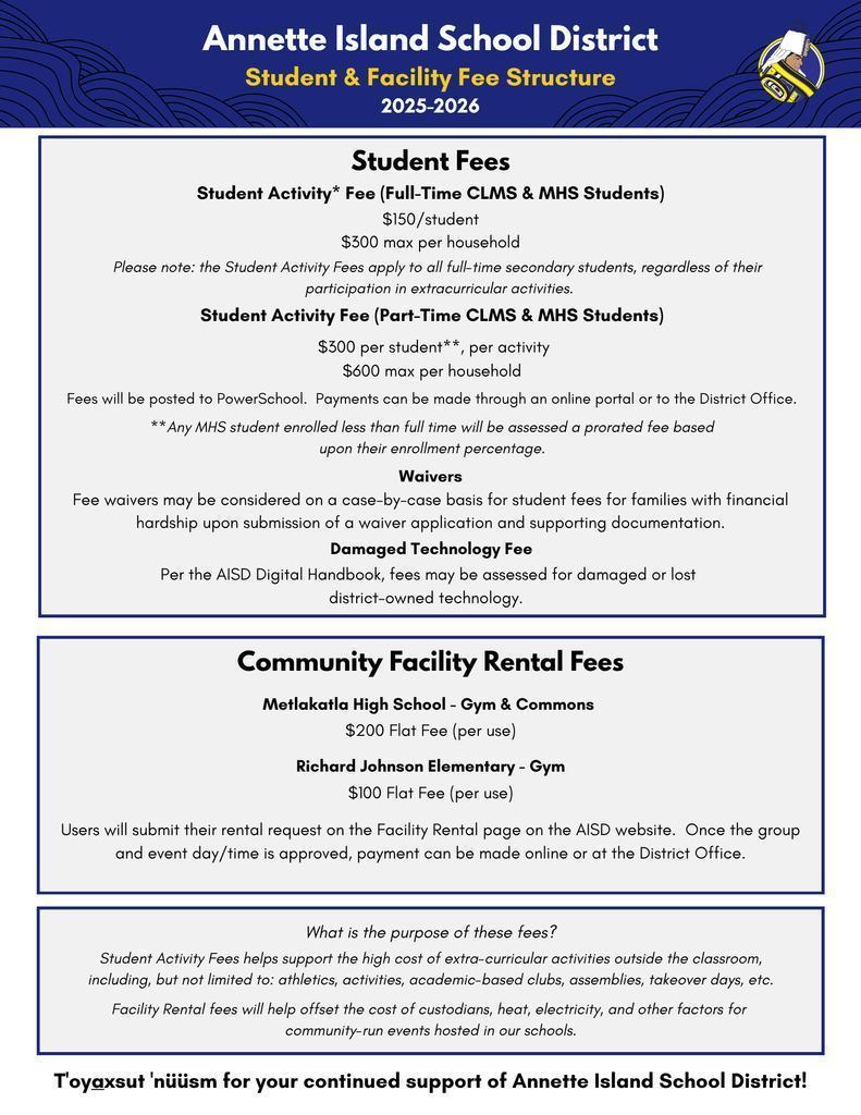 graphic with text about fees, link to pdf in text