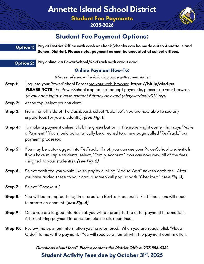 graphic with text about fees, link to pdf in text