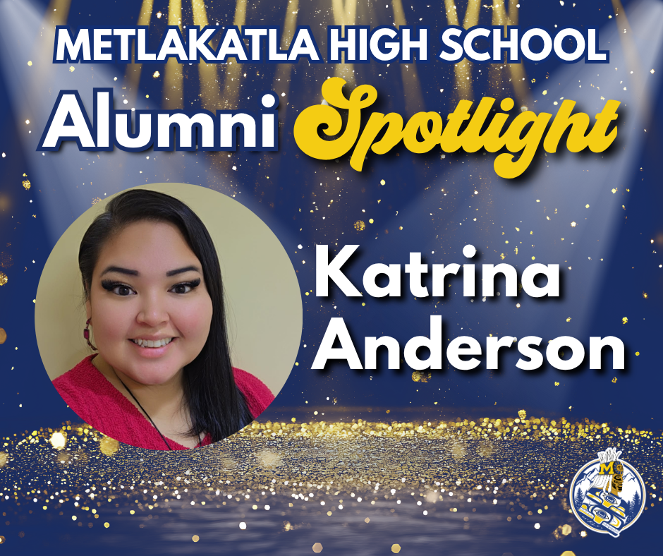 Katrina Anderson- woman smiling, graphic with text, glitter, spotlights