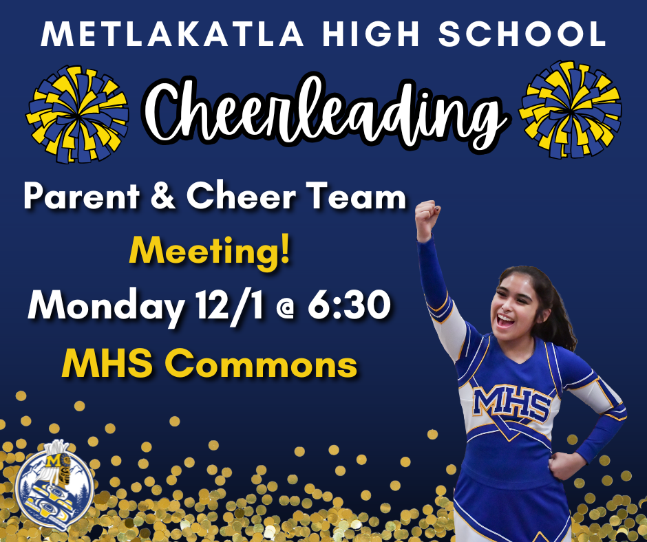 Meeting 25- graphic with textm glitter, cheerleader siling, pom poms