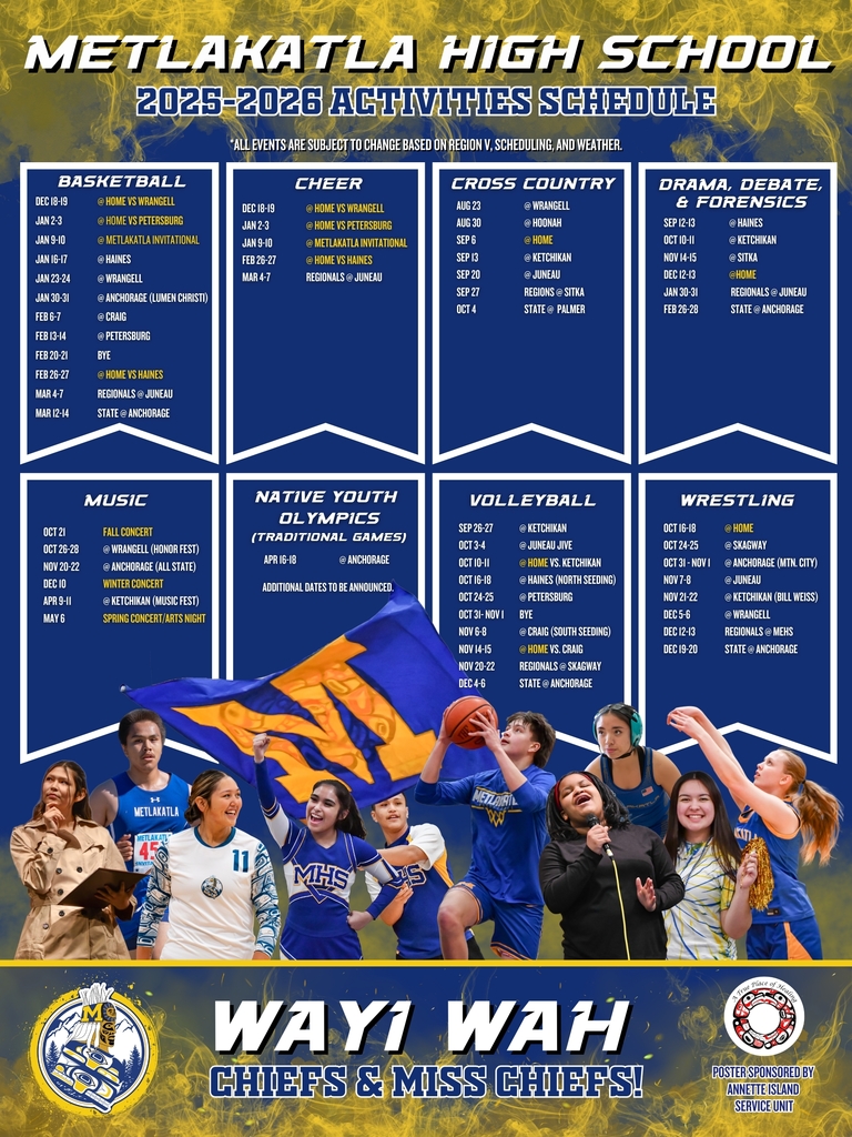 V1 25-26 MHS Activities poster, graphic with text, dates, pictures of students