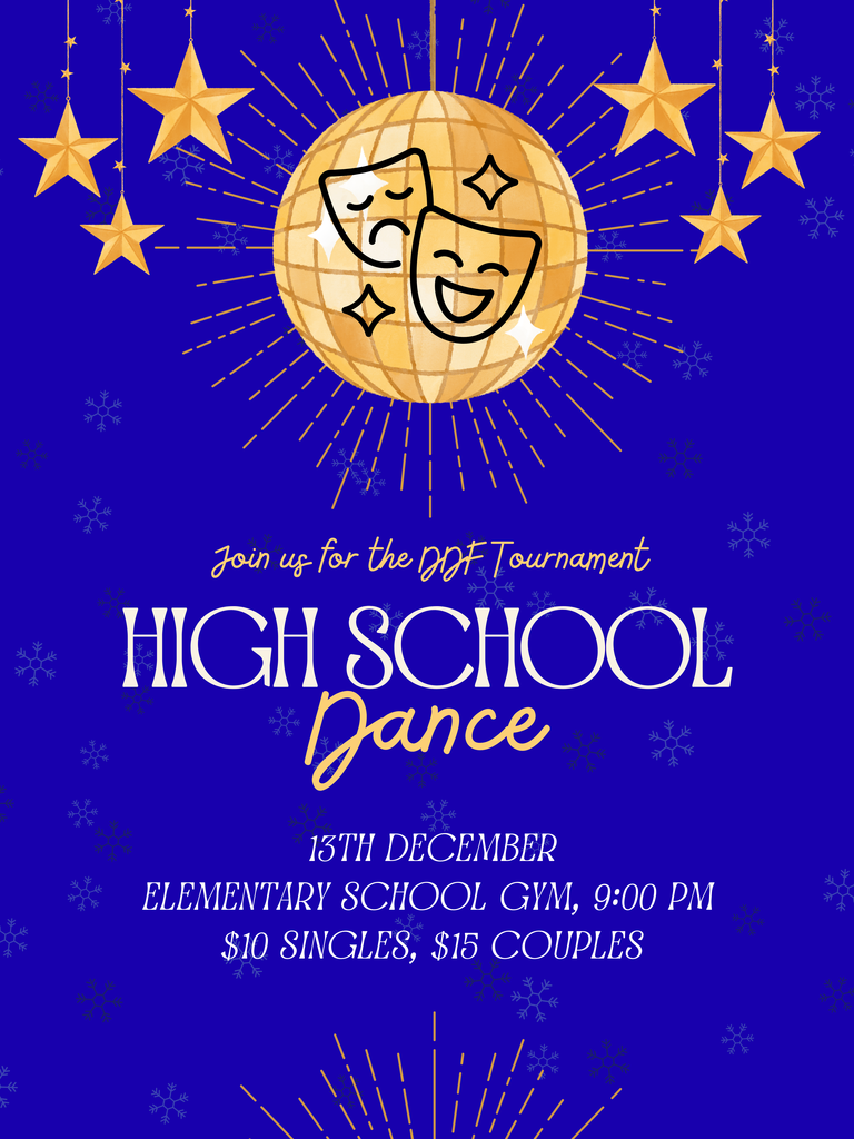 DDF Dance 2025 - graphic with text, stars, disco ball snowflakes