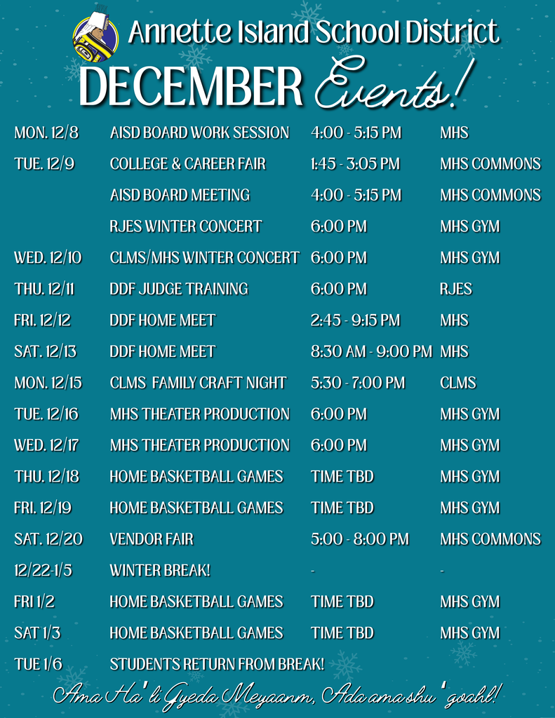 December Events 2025 - graphic with text