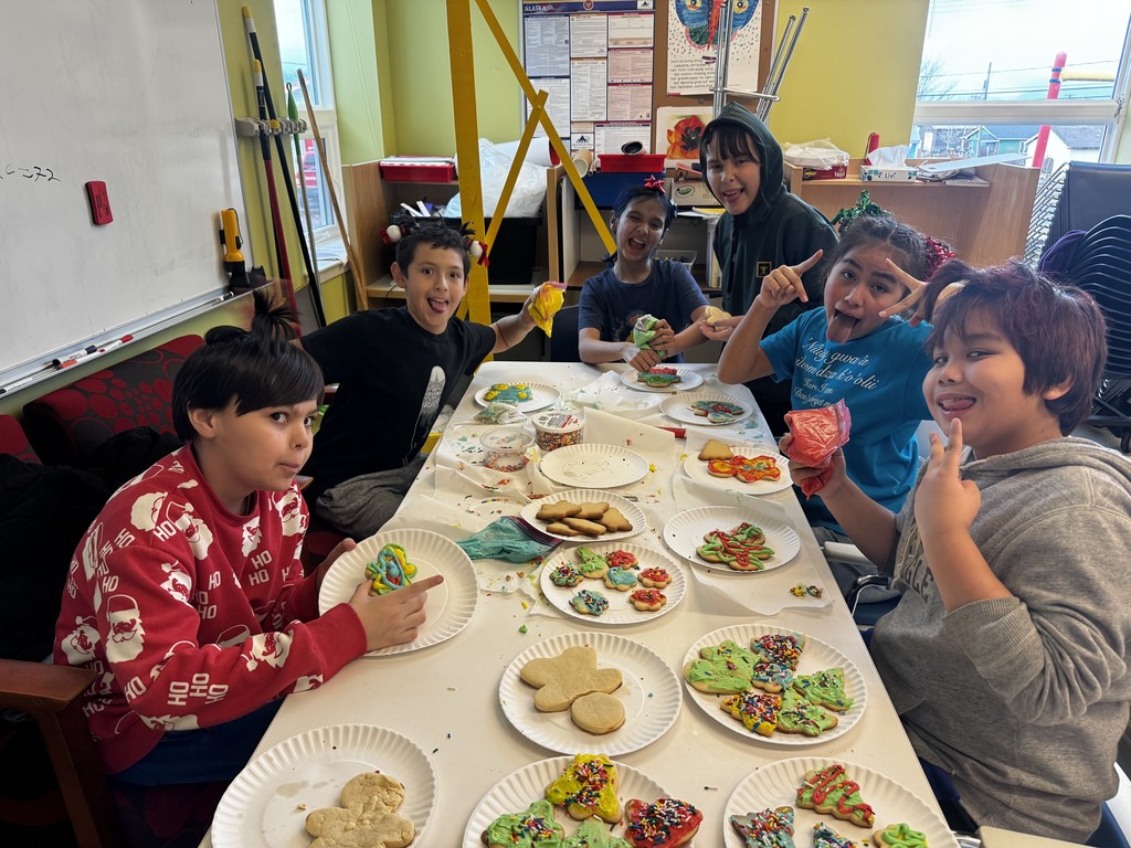 students making holiday cookies