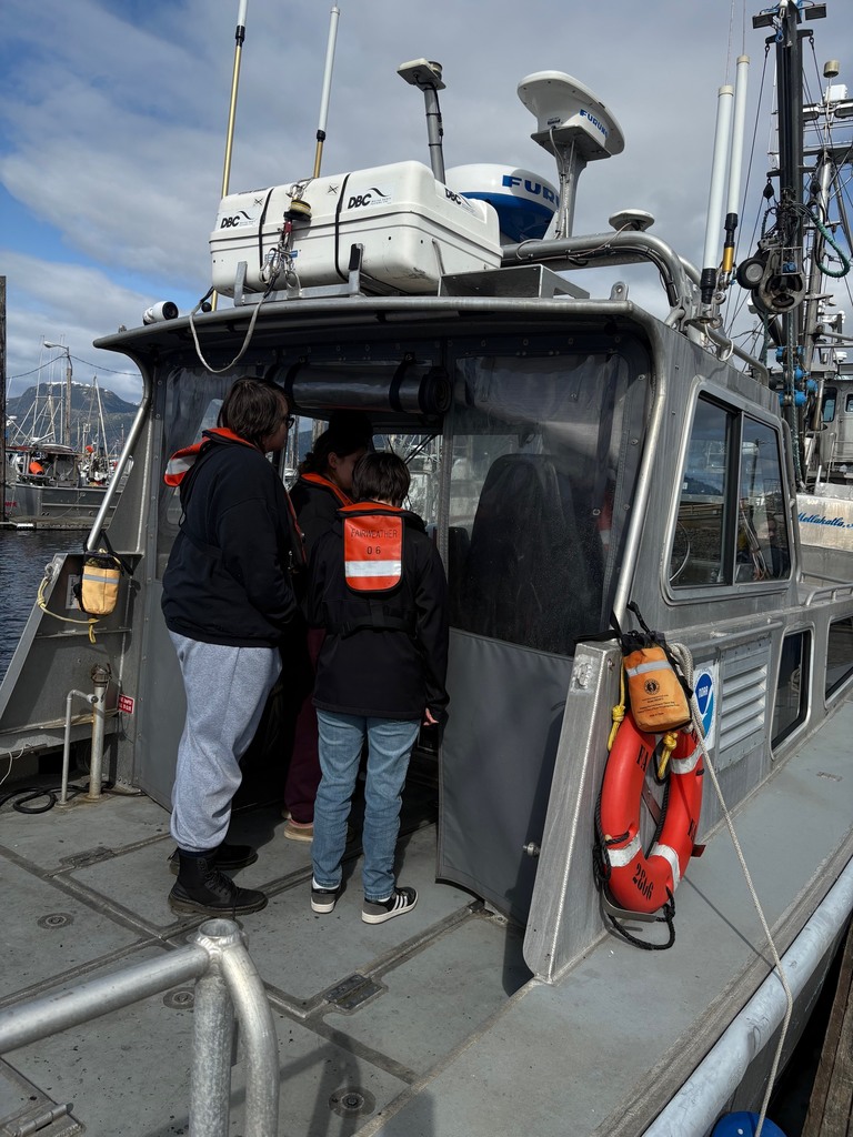 students on a boat in lifejackets