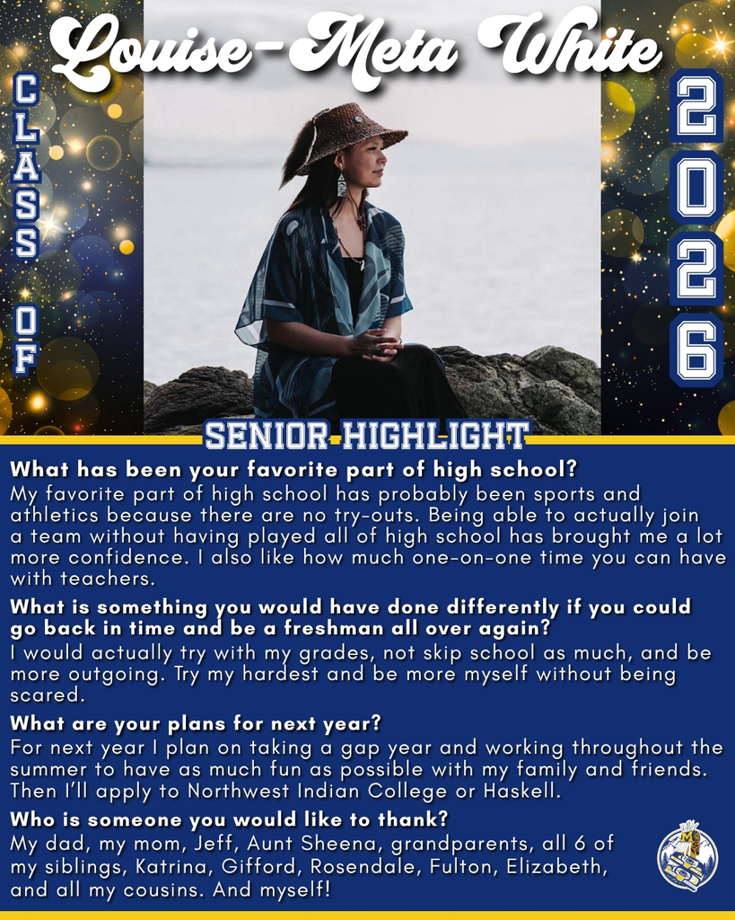 graphic with text, smiling student in cedar hat