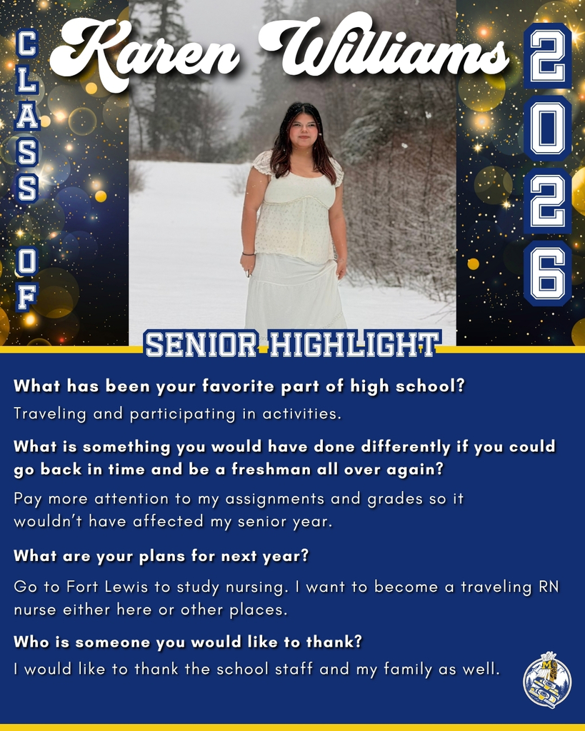 graphic with text, student in dress in snow