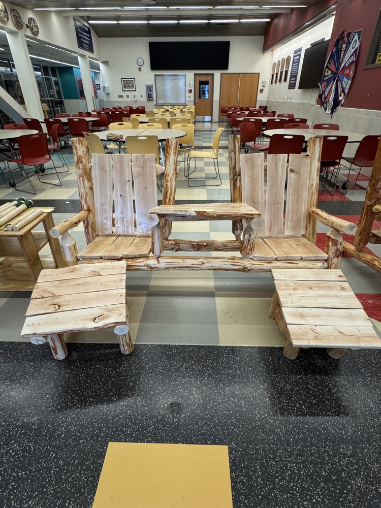 wooden chairs in a cafeteria