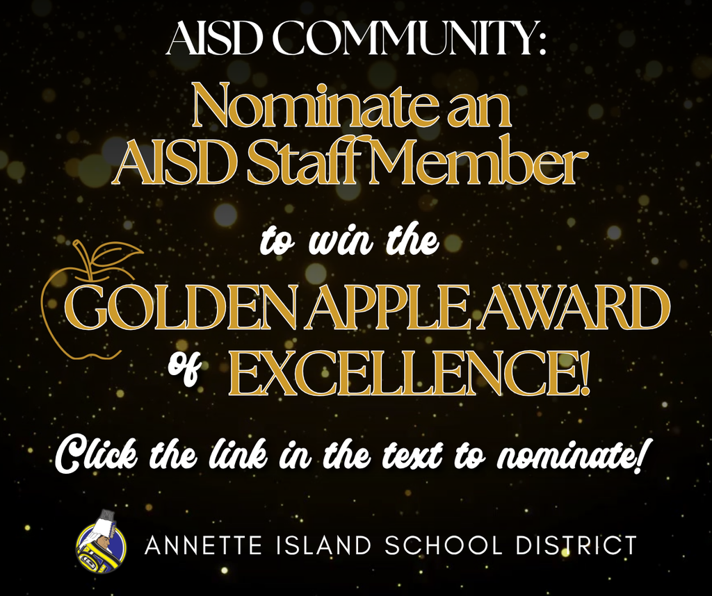 graphic with text, golden sparkles, golden apple award of excellence community nominations