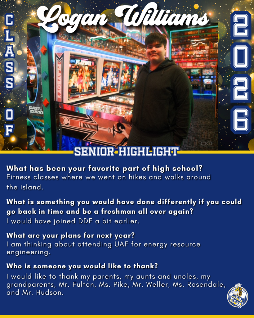 graphic with text, student standing in arcade by pinball machines.