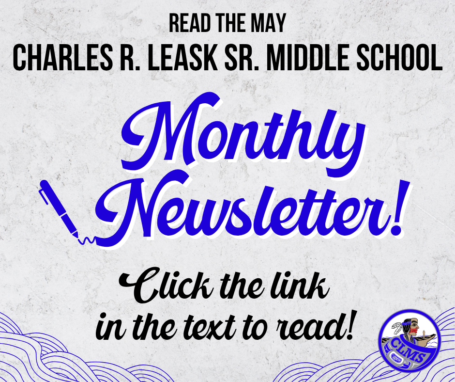 graphic wtih text, waves, monthly newsletter information.  Link to newsletter in text.
