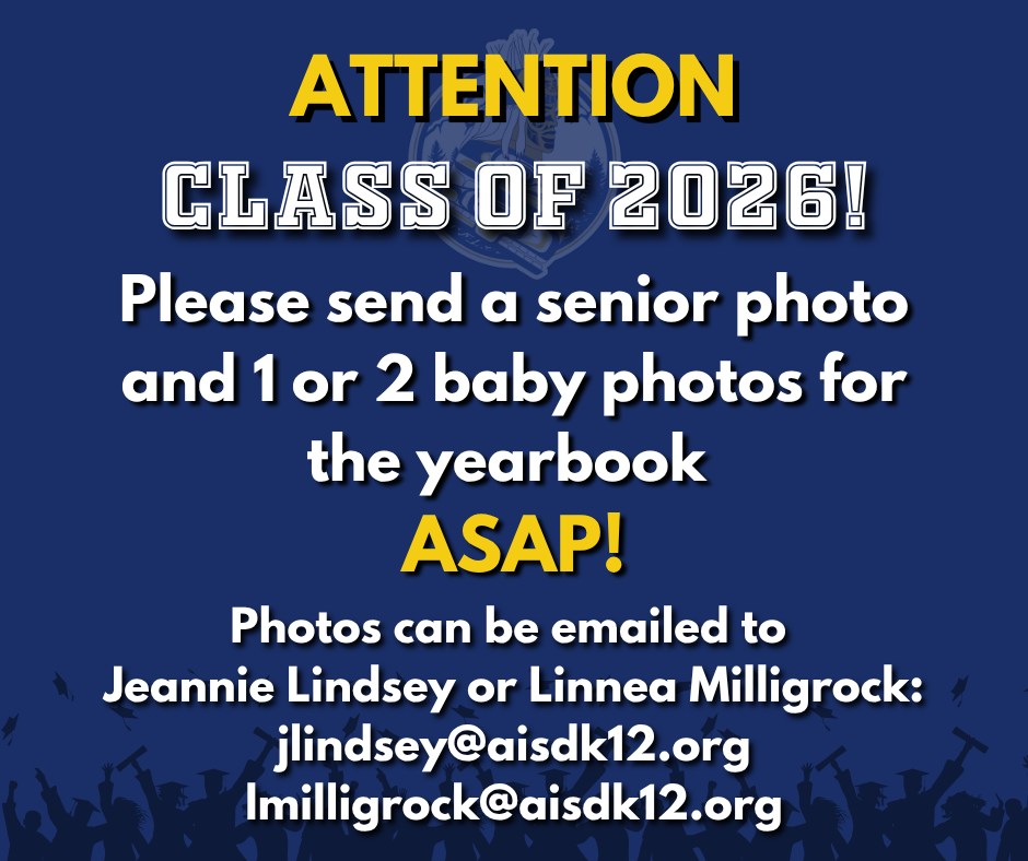 graphic with text, information about sending in photos for the yearbook.