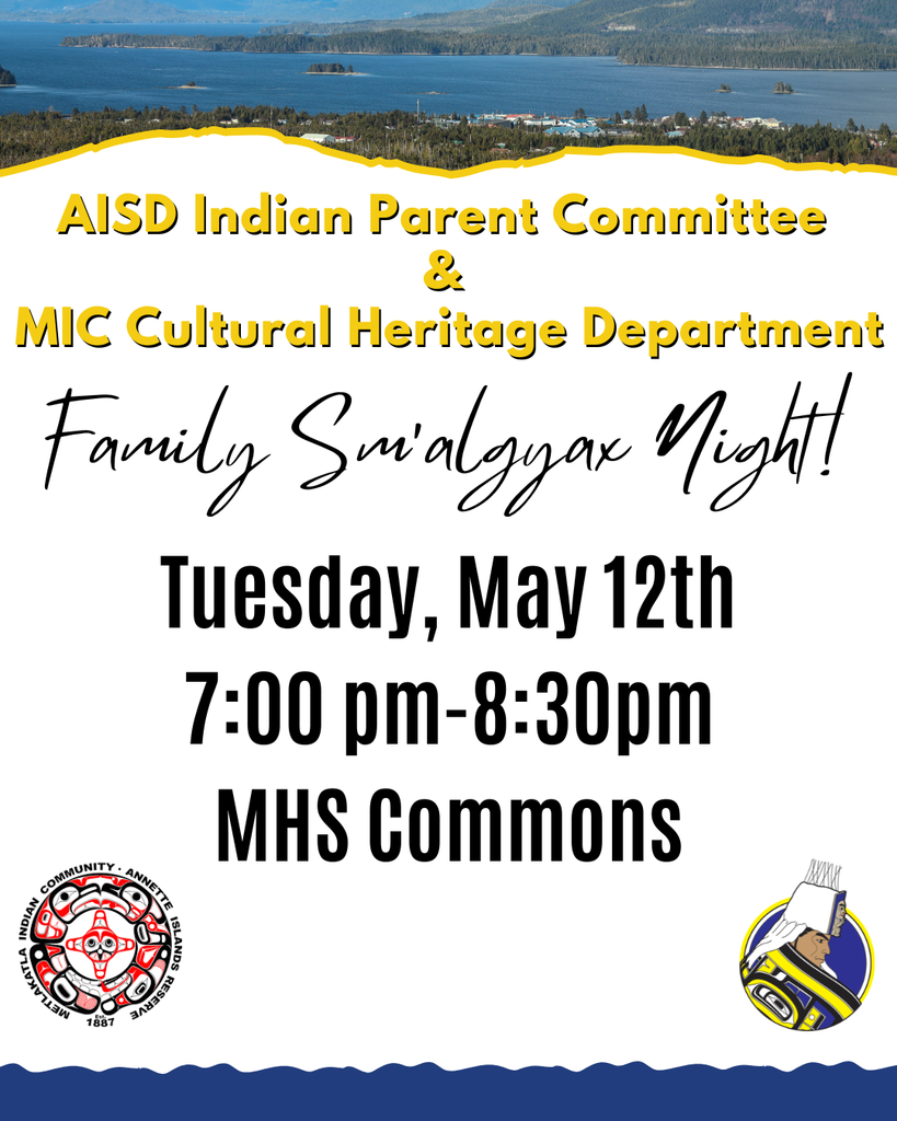 graphic with text, information about family language night.  AISD logo of man in regalia, MIC logo of 4 crests and a sun.