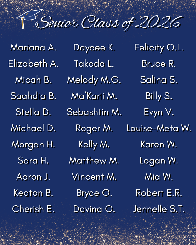 graphic with text, names of students participating in graduation ceremony